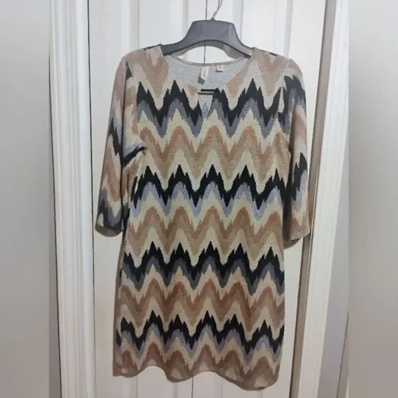 Tacera Black and Tan Sheath Dress 3/4 Sleeve Crew Neck - Picture 1 of 13